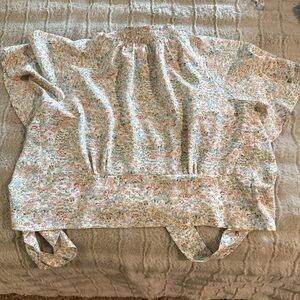 Lush Pastel Floral Shirt with Smocked Detail